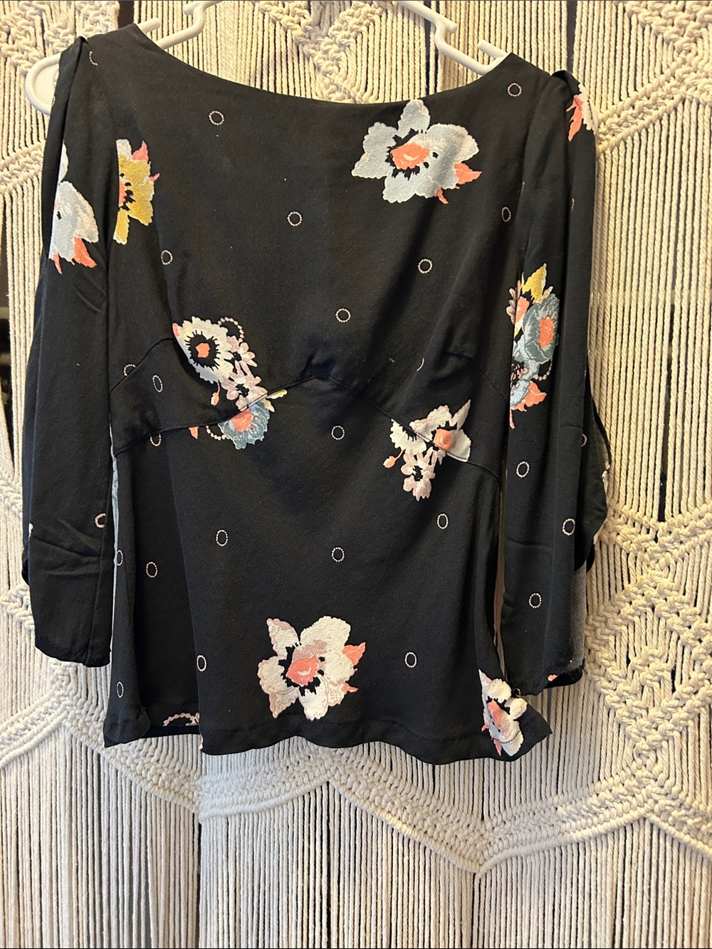 Free People Black Floral Long-Sleeve Women's Top